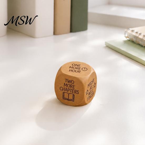 Natural Wood Reading Gift Wooden Decision Dice, 6-Sided Engraved Quotes Prompt, Library Habit Organizer Charm, Fun Companion Book Lover Dice