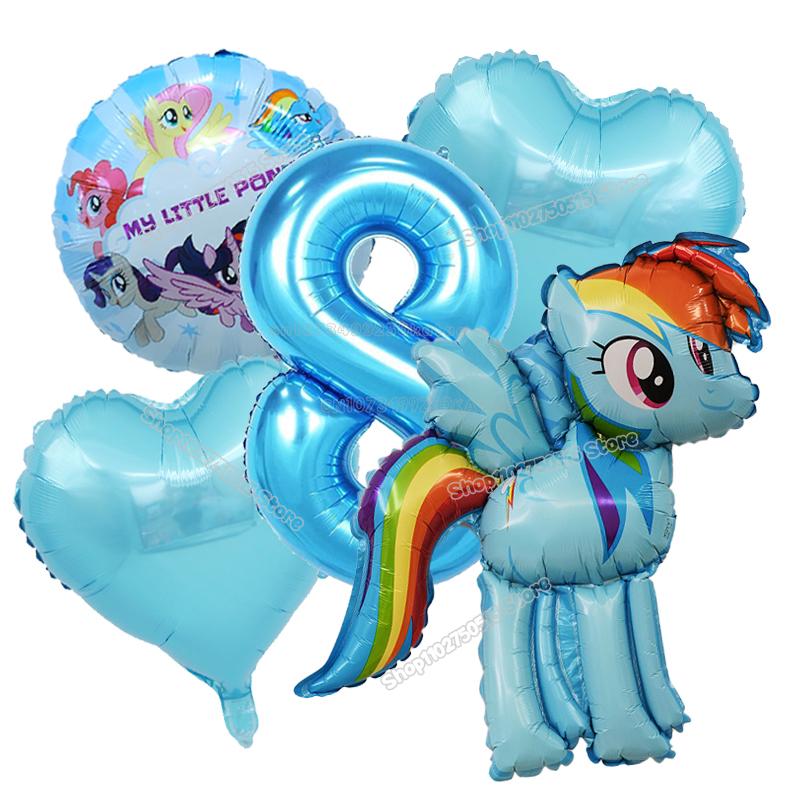 Beautiful My Little Ponys Girl Birthday Number Balloons Decoration Cute Cartoon Love Shape Round Balloons Set Party Supplies Kids Favor