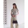 French high-end gray V-neck front shoulder short-sleeved women's T-shirt summer thin slim-fitting and thin knitted sweater Henry neck top