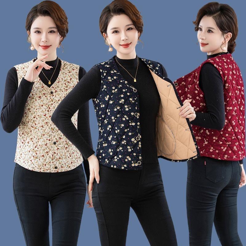 Women's Floral Vest for Autumn/Winter: Warm Cape, Inner/Outer Wear, Lightweight for Middle-Aged and Elderly Moms