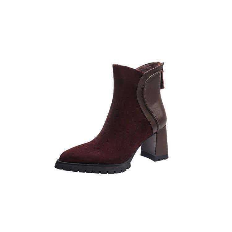 Retro wind waterproof table splicing thick heel short boots women's autumn and winter new pointed thick sole high heel versatile fashion boots