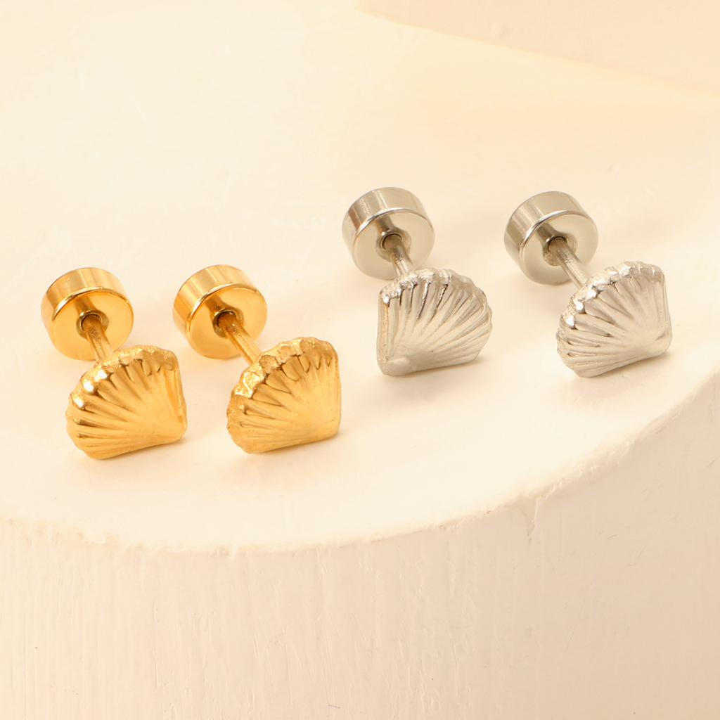 Stylish screw plug stud earrings Small and delicate versatile metal design stainless steel shell stud earrings
