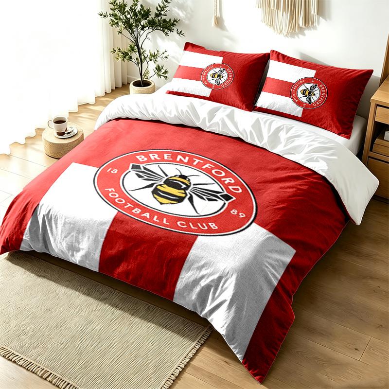 Set Copripiumino 3 Pezzi Brentford FC Semplice Moderno Set Biancheria da Letto Resistente alle Pieghe Tessuto Morbido Uso Stagione Singola un regalo perfetto