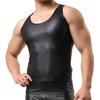 Men Club Vest Solid Color Smooth Surface Slim Fit Sleeveless Round Neck Cooling Breathable Faux Leather Plus Size Club Tank Top Men Clothes