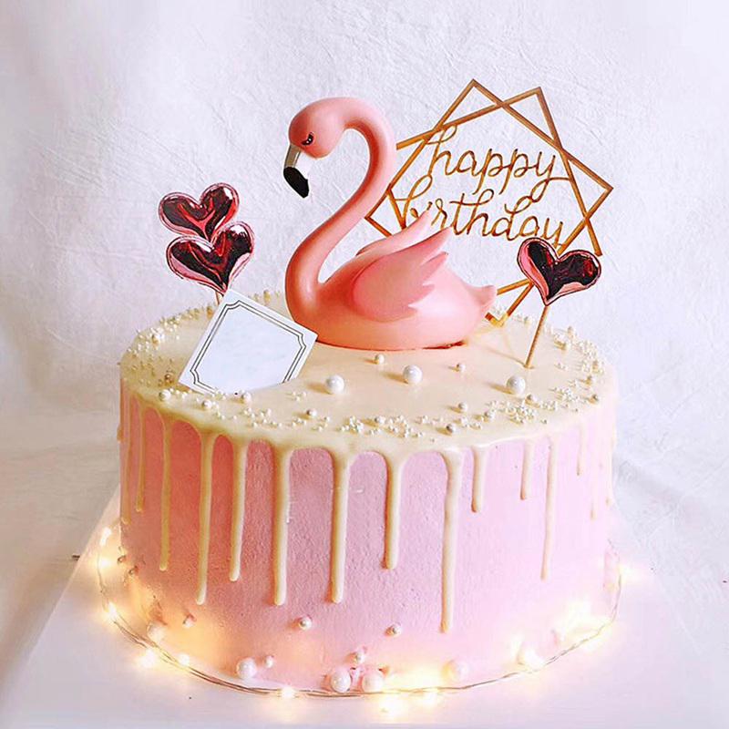 WEIGAO 1Pc Pink Flamingo Soft Pottery Cake Topper Flamingo Hawaiian Theme Kids Birthday Party Decorations Baby Shower Cake Decor