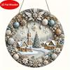 Winter Snow Town Relief Christmas Wreath Wooden Sign For Front Door Wall Hanging Decor