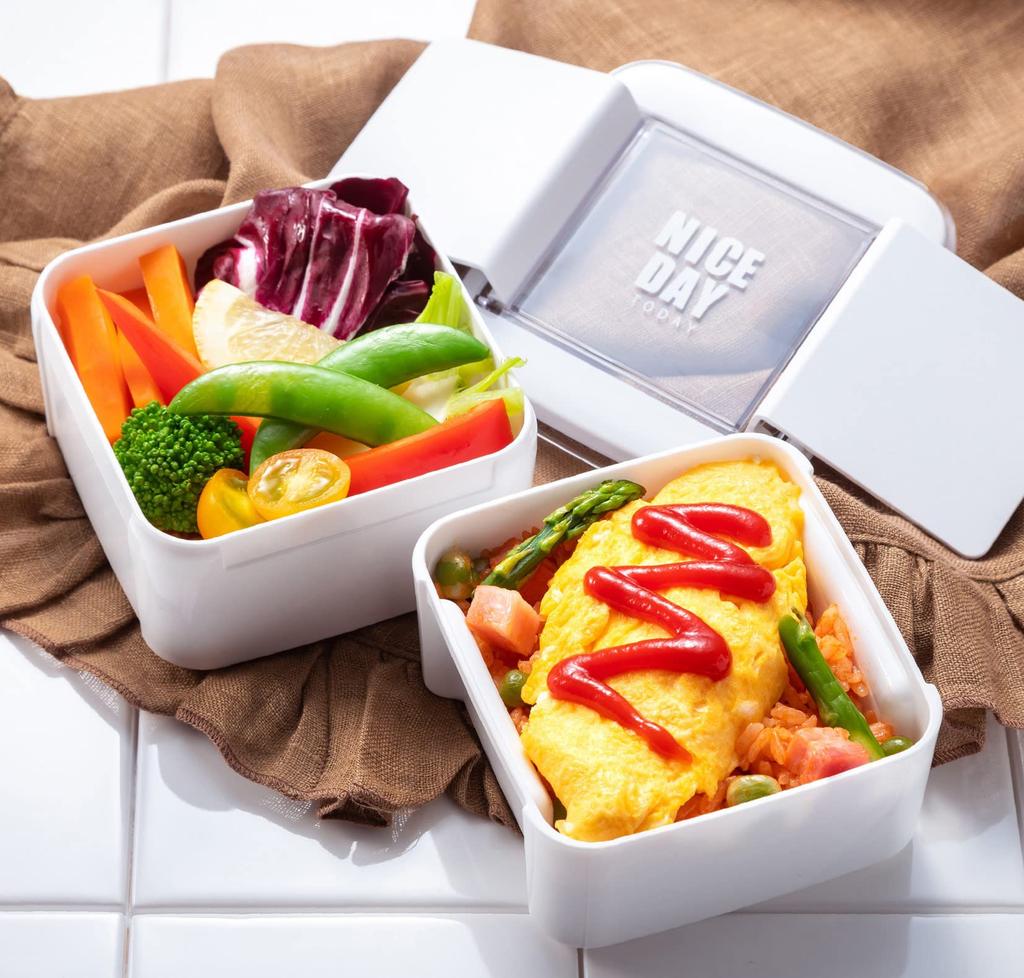 Iwasaki Kogyo Lunch with Integrated Lid and Gasket for Easy Antibacterial and and WH Easy-Care Box, Square, Two-Tier, 680ml, White, Cleaning,