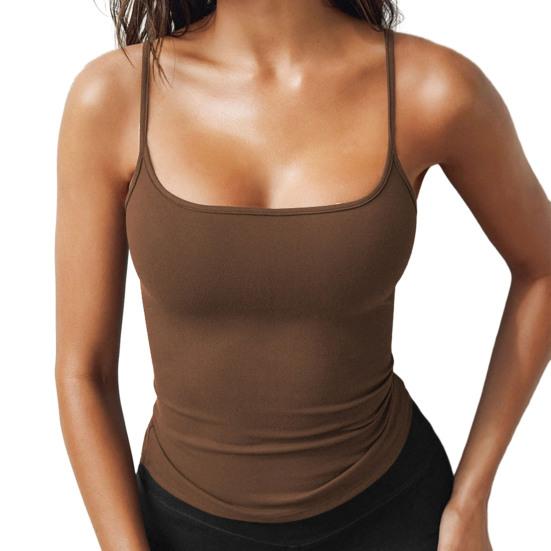 Women Vest Sling Pure Color Slim Fit Spaghetti Straps Camisole Summer Versatile Layering Vest