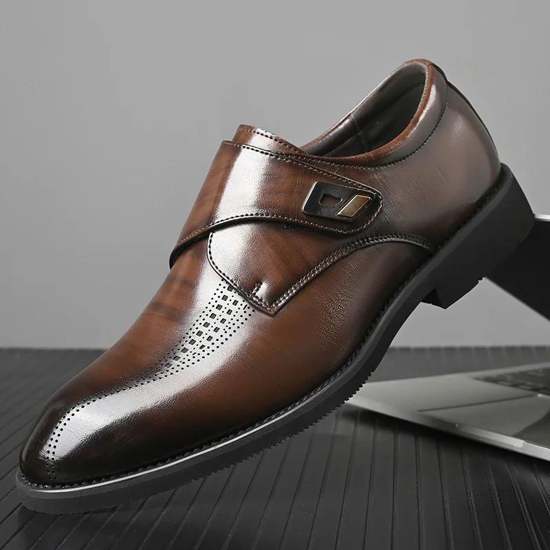 Fashion High Quality British Velcro Work Business Casual Formal Wear Men Slip on Leather Shoes Baita Leather Shoes for Men