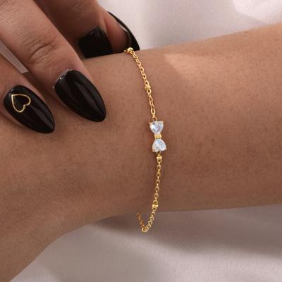 Unique Zircon Bow Bracelet for Women Girls,Gold Color Bead Chain Stainless Steel Bowknot Bracelet,Trendy Waterproof Jewelry Gift