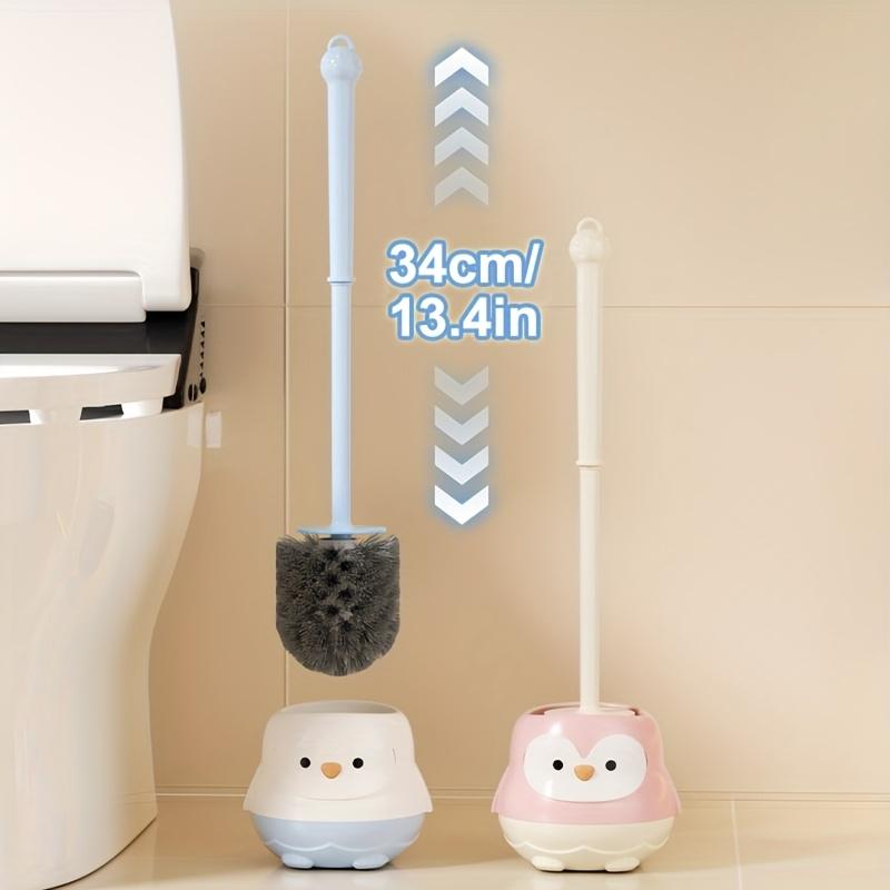 Cute Cartoon Penguin Toilet Brush Set, Wall-mounted Long Handle Cleaner with Holder, No-dead-angle Bathroom Cleaning Tool