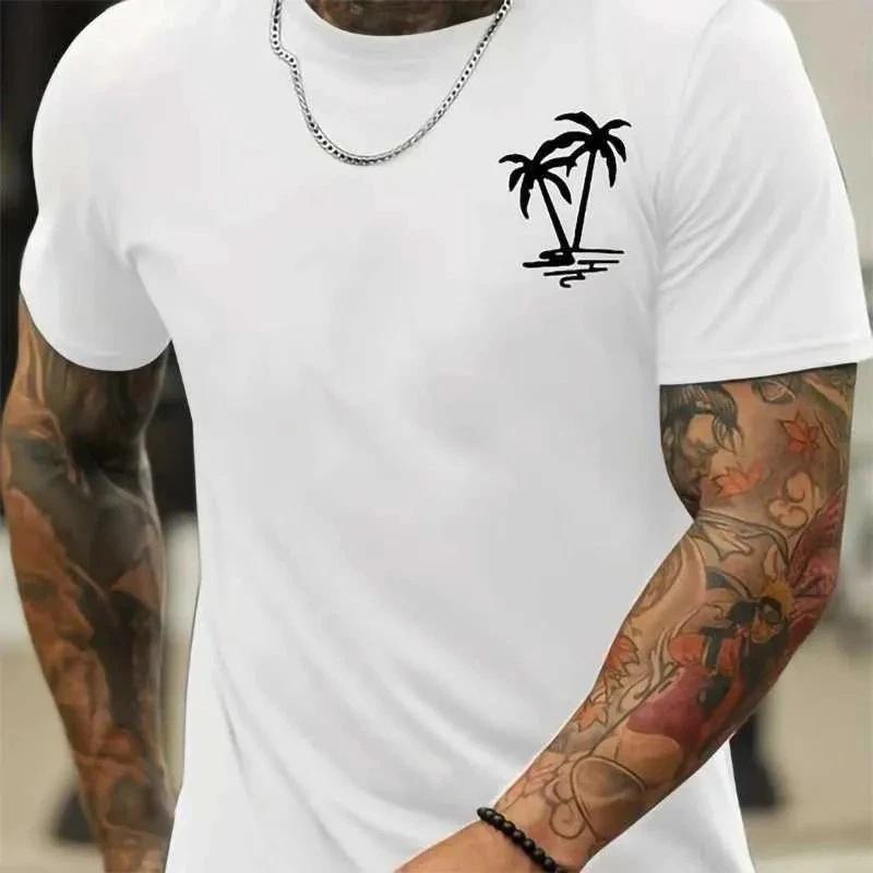 Men s Palm Tree Graphic Print T Shirt Cotton Casual Summer Tee Top Classic Fit S