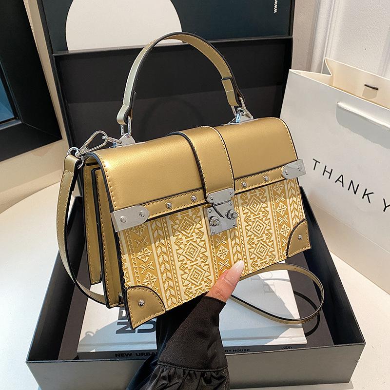 Metal Buckle Girl Crossbody Bag Fashion Geometric Flower Ladies Handbag Retro Old Flower Girl Shoulder Bag