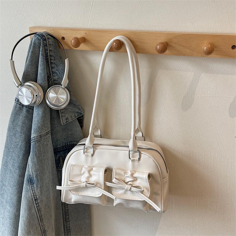 Versatile Bowknot PU Leather Women's Shoulder Bags Fashi Glossy Ladies Underarm Bags Casual Large Capacity Female Handbag