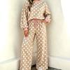 Womens Polka Dot Casual Two-Piece Set With Multiple Pockets Long Sleeve Hoodie Pants Soft Stretch Fabric