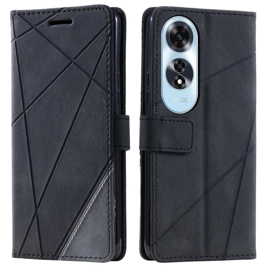 For Oppo A60 4G Case Imprinted Lines PU Leather Splicing Wallet Phone Cover