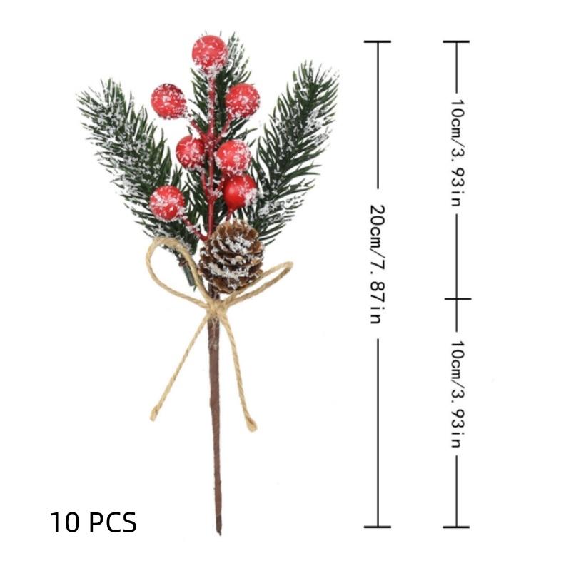 10x Artificial Christmas Picks Red Berries Stems Pine Branches Cones Xmas Decor