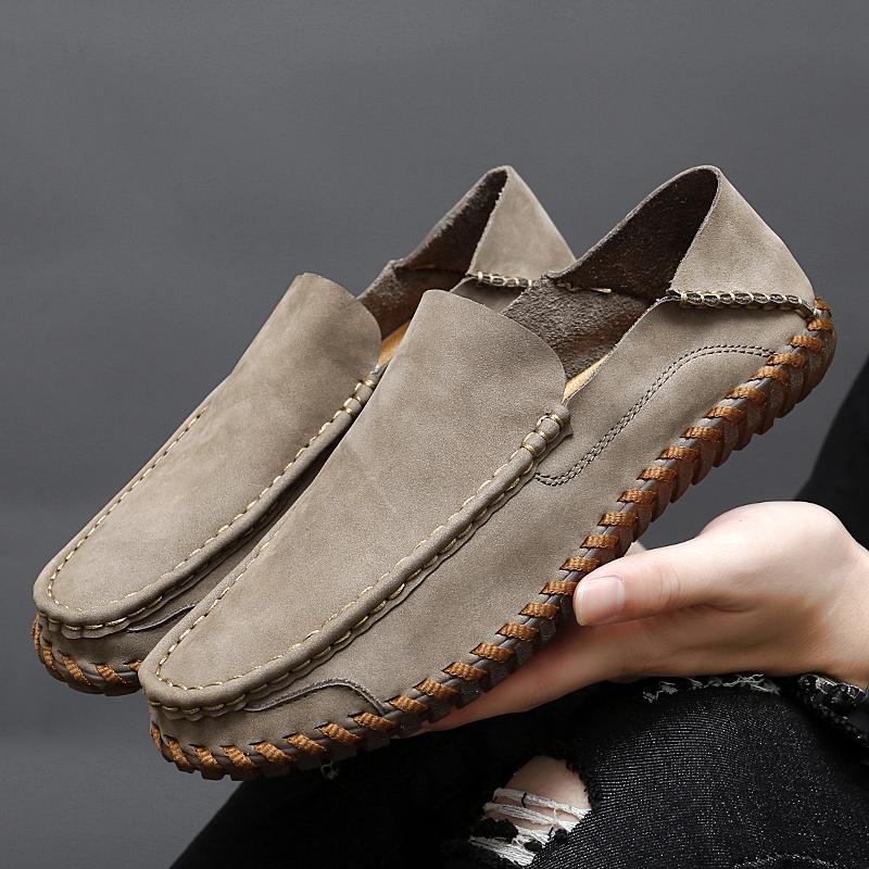 Fashion Comfy Leather Men Casual Shoes Lightweight Breathable Mens Loafers Moccasins Comfortable Slip on Driving Shoes Plus Size 38-48