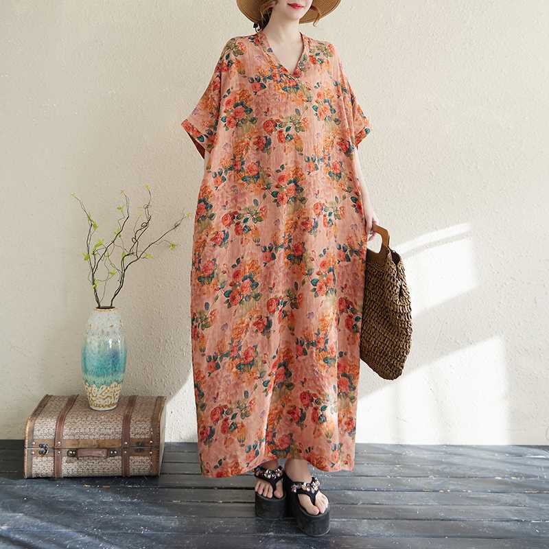 Summer Color Travel Retro Long Skirt Cotton Linen Dress