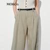 MO&Co. 100% Linen Wide-Leg Casual Pants with Belt