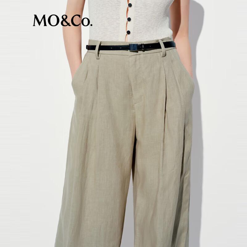 MO&Co. 100% Linen Wide-Leg Casual Pants with Belt