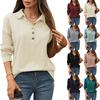 Solid Color Turn Down Collar Button Loose Long Sleeve Pullover Sweatshirt For Women