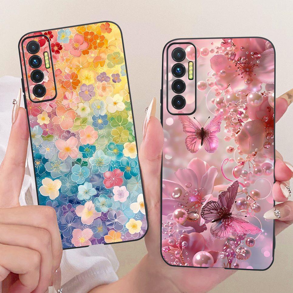 Luxury Flower Butterfly Bow Pattern Casing For Tecno Camon 17P 17 Pro Back Cover Clear Soft Silicone Phone Case For Camon17