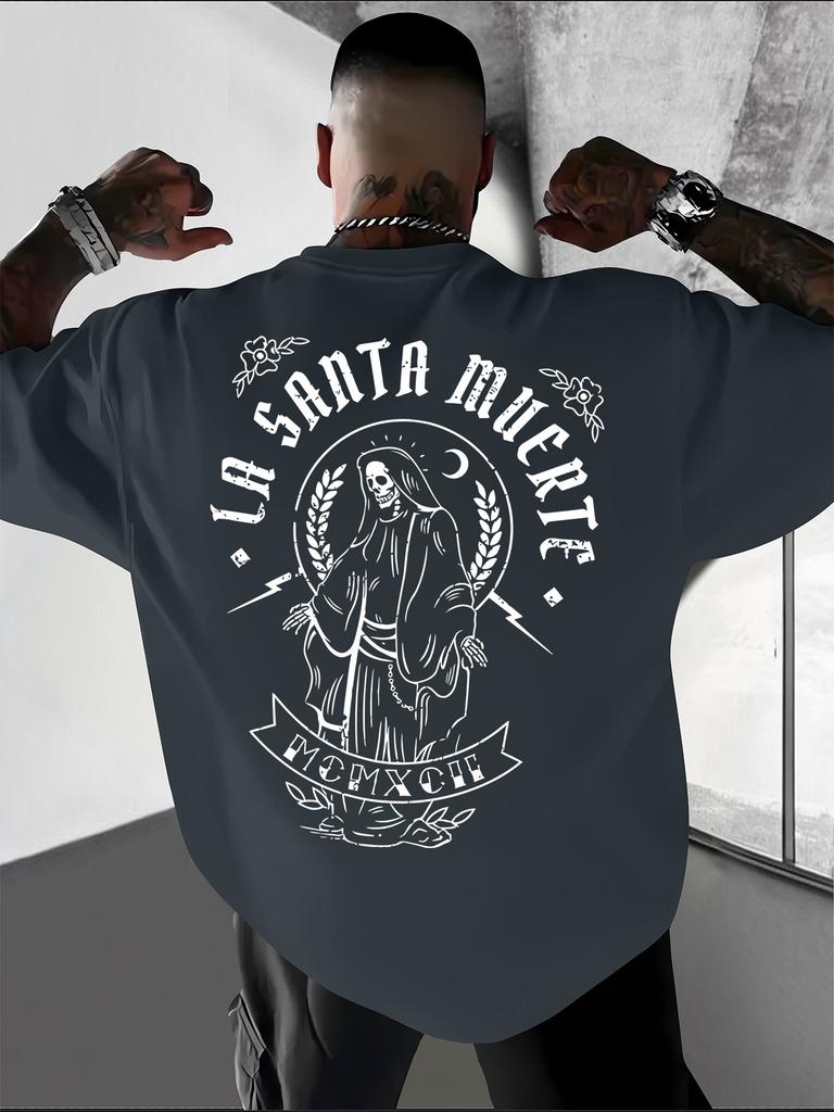 Unique Vintage Santa Muerte Line Art Print on Breathable Comfortable 100 Cotton Unisexs T Shirt Great for Summer Hangouts