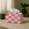 1pc, 2D Flat Printing, Vintage Tissue Box, Abstract Geometric Modern - Checkered Pink, Durable Polyester, Ideal for Kitchen, Living Room, Bedroom, Bat