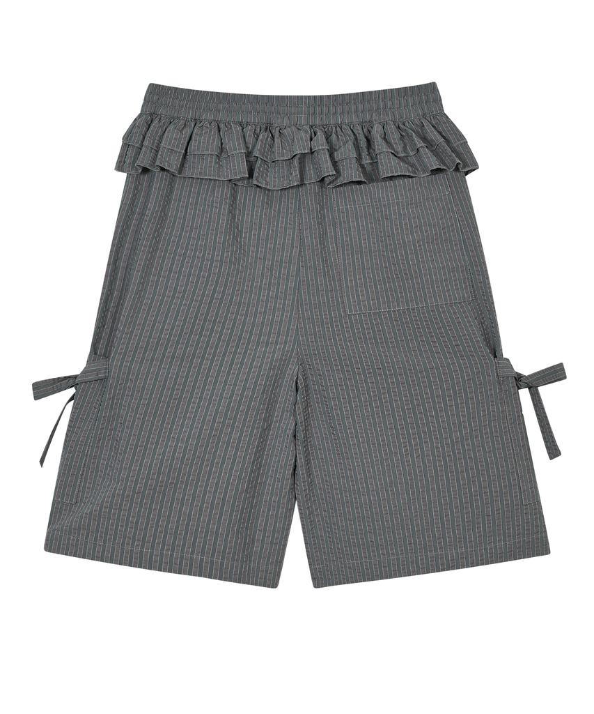 Taibseobiseu Ruffled Stripe Pocket Pants [Gray]