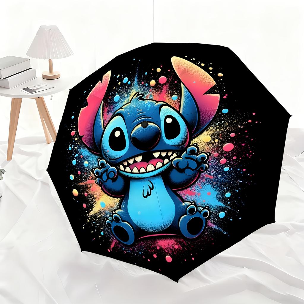 1pc Disney Stitch Cartoon Automatic Umbrella, All-Occasion Dual-Use Umbrella for Sun and Rain, Portable Folding Umbrella, Chri