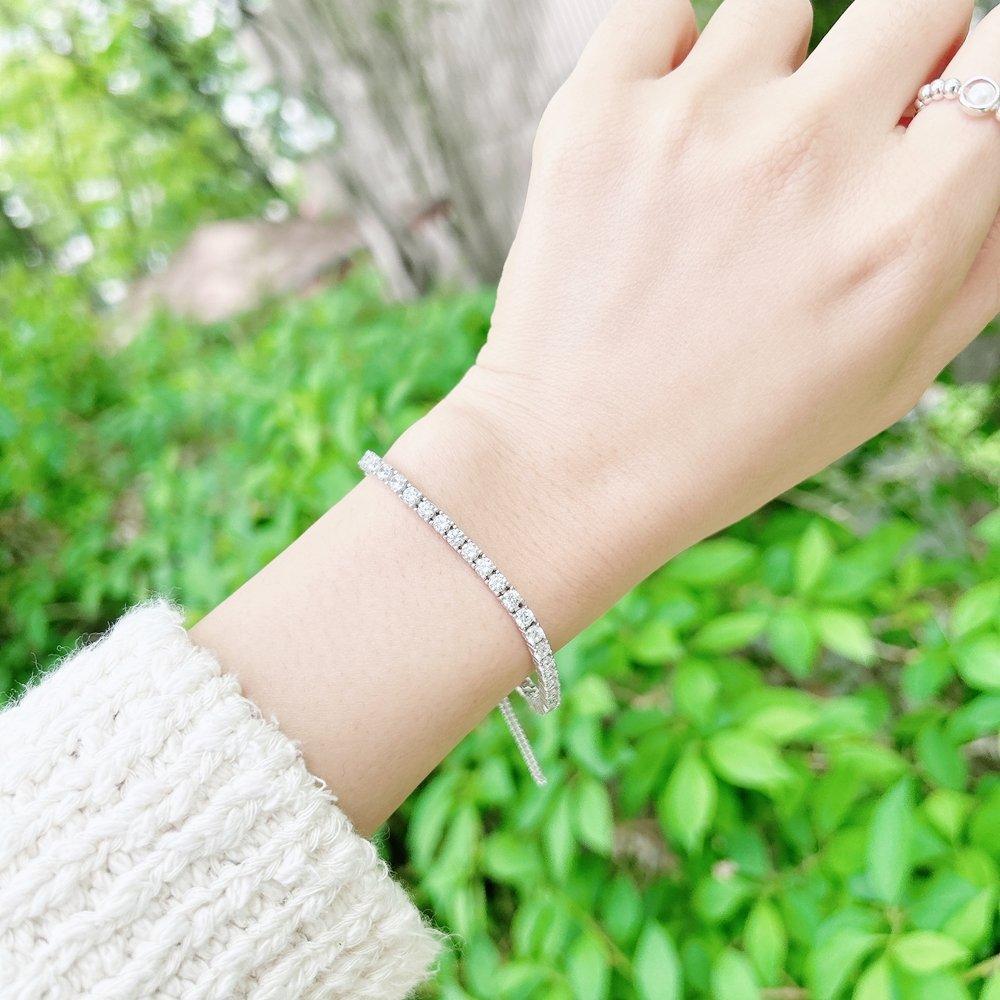 4-legged tennis square silver bracelet 925 silver cubic Hera men's and women's daily sterling silver couple friend