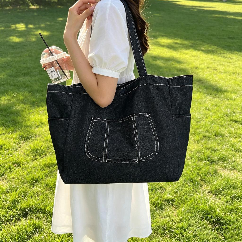 Tote Bag: Large Capacity Denim Shoulder Bag for College Commuters, Trendy and Cool Design for Men and Women 2026