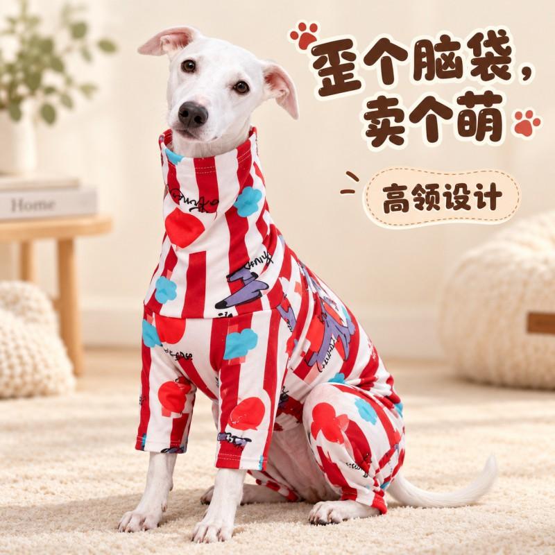 Winter Dog Onesie Striped Cartoon Print High Collar Four-legged Pet Clothes Medium Dogs