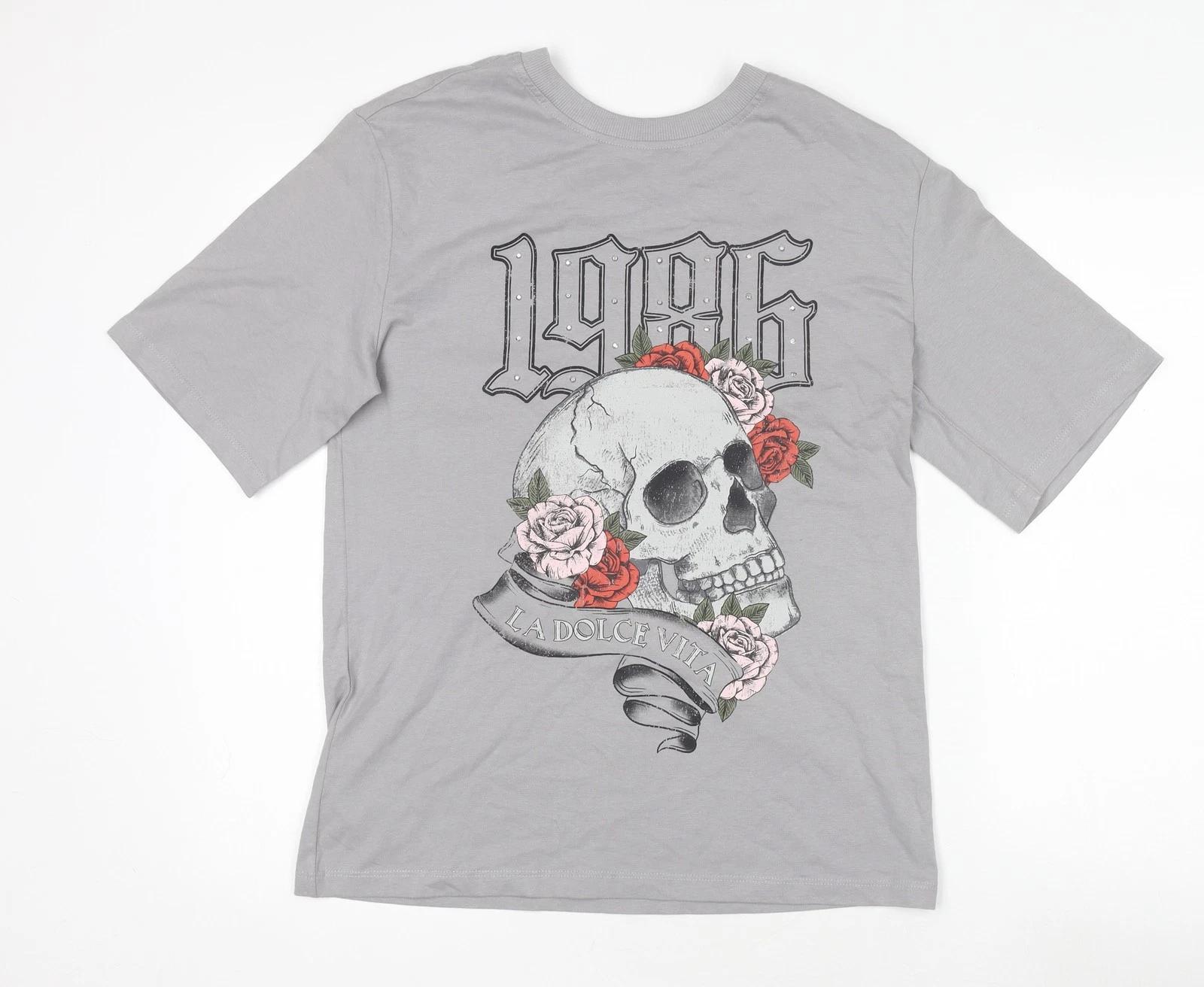 

Anko Womens Grey Skull Graphic T-Shirt Size 8 Short Sleeve Cotton Top 4XL