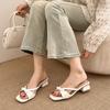 2025 summer new fashionable versatile gentle bow square head open-toed sandals women's soft sole simple wedge heel slippers