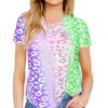 Women Tie Dyed Leopard Printed V Neck Short Sleeve Shirt