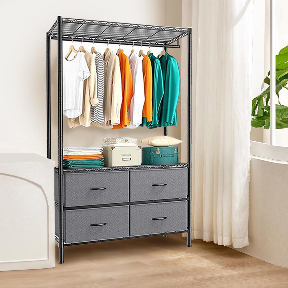 Metal Clothing Rack with 4 Large Fabric Drawers Heavy Duty Garment Rack Adjustable Shelves Portable Closet for Bedroom