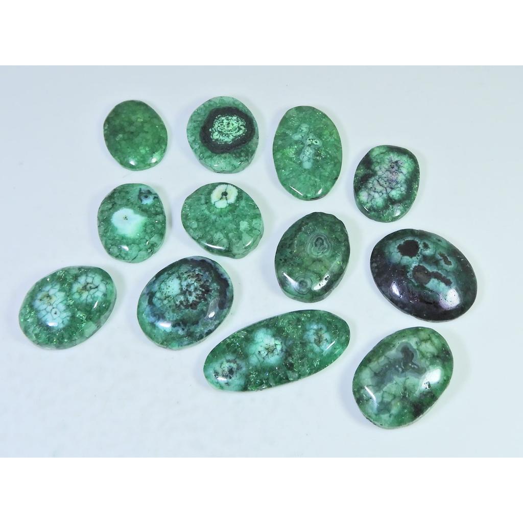260Cts.Color Enhanced Green Solar Cab Agate Oval Loose Gemstone 12Pcs Lot C-2125