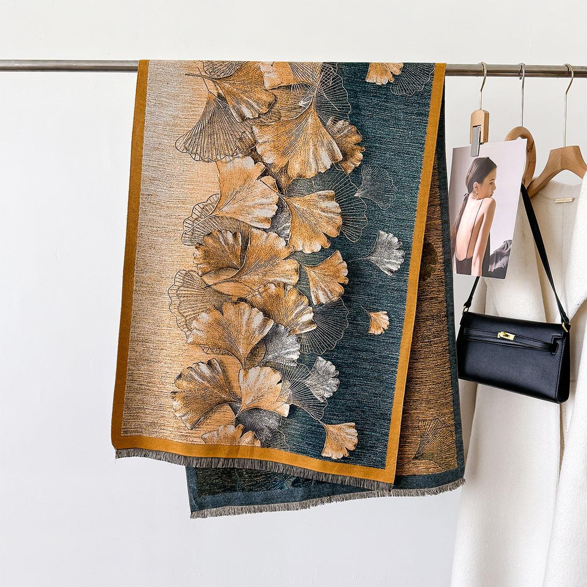 

Зимний теплый двусторонний платок Элегантный цветочный кашемировый шарф Женский толстый плед Пашмина Буфанда Кисточки Женский длинный фуляр 65X180cm