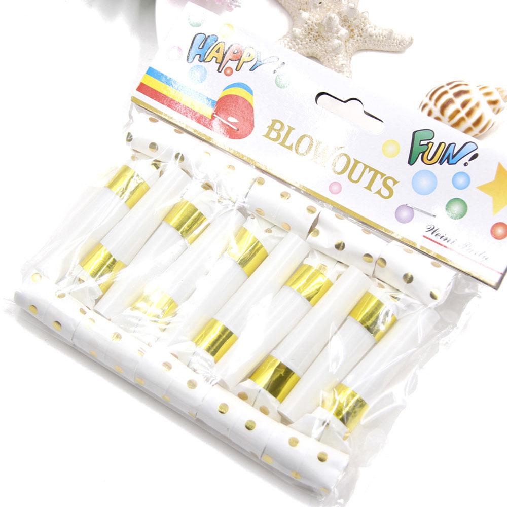 10Pcs/Pack Bronzing Blowouts Whistles With Gold Silver Star Stripe Dot For Kids Birthday Party Decoration Supplies Children Toys Gift