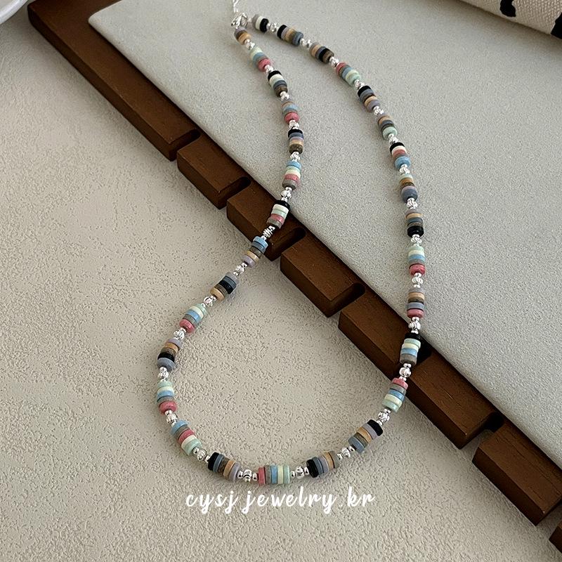 Cui Yan S925 Sterling Silver Korean Style Colorful Beaded Necklace for Women – Spring/Summer Dopamine Choker