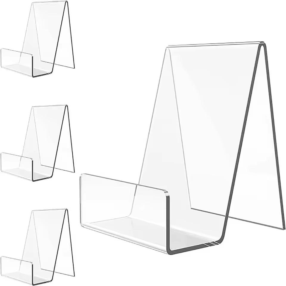 4pcs Acrylic Book Stand Book Holder for Display Clear Easel Stand for Display Display Holder for Postcard Sticker