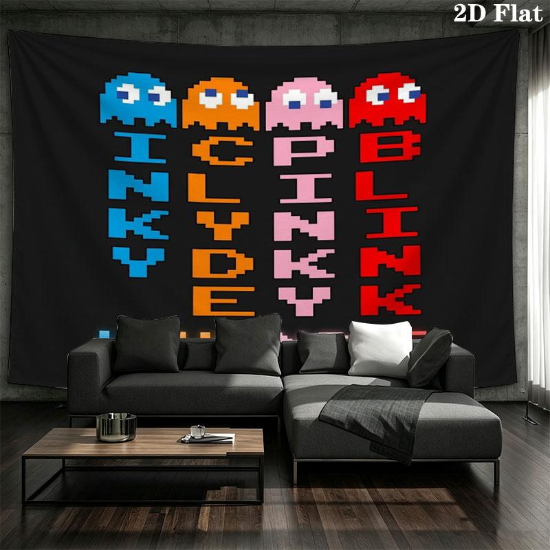 Pac-Man Custom Name Wall Tapestry Aesthetic Wall Hanging Printed Fabric Blanket Decorative Tapestries for Bedroom Living Room Home Decor