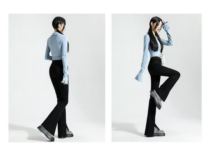 Damen Schwarz High-Waist Schlagjeans mit Schlitzen, Petite Slim Fit, Herbst/Winter.