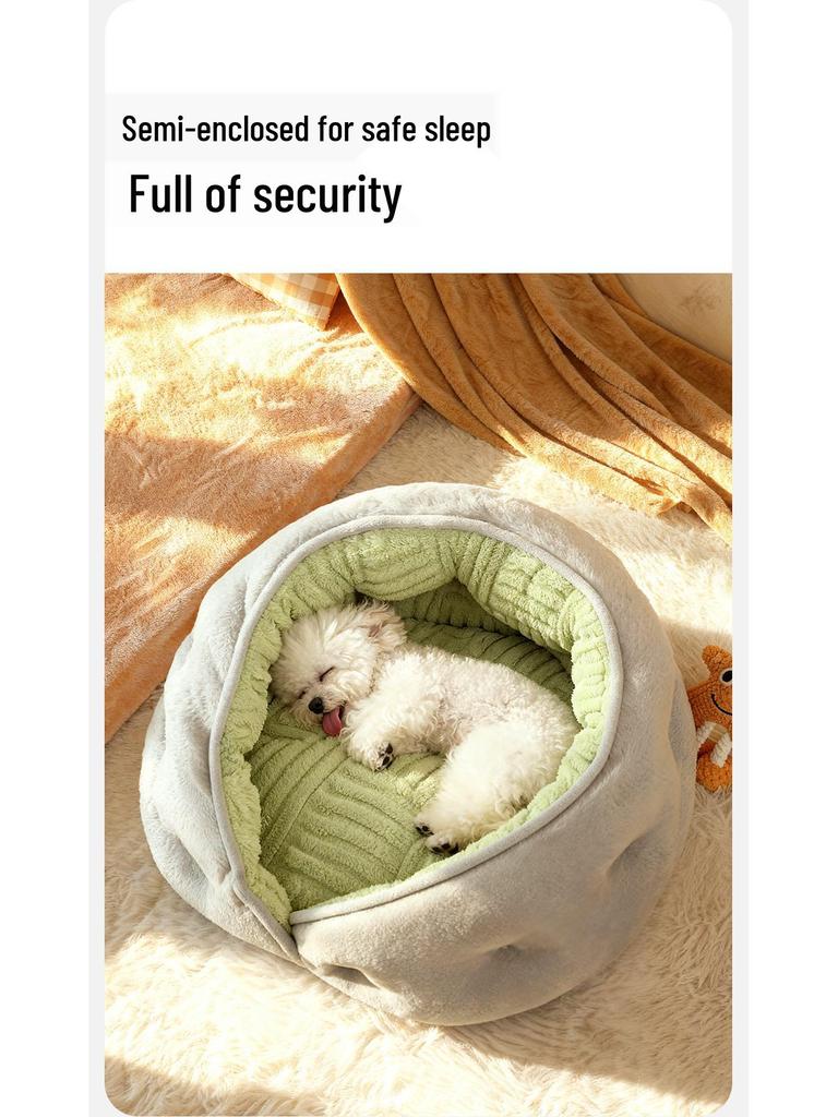2025 Winter Cozy Semi-Enclosed Dog Bed for Medium and Small Pets