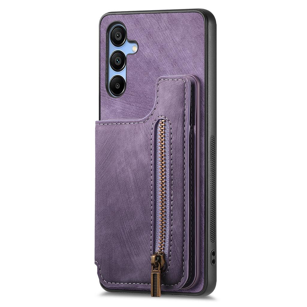D15 For Samsung Galaxy A24 4G (162.1 x 77.6 x 8.3mm) Phone Case Retro Zipper Wallet Cover with Kickstand
