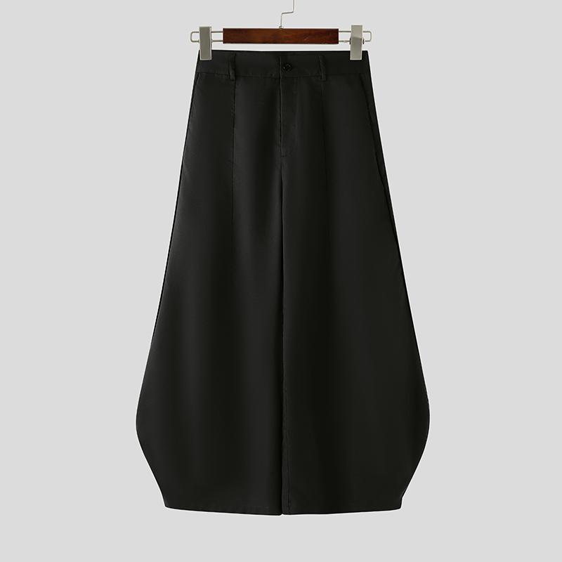 INCERUN Men's Casual High Zip-up Waist Long Lantern Hem Pants Trousers