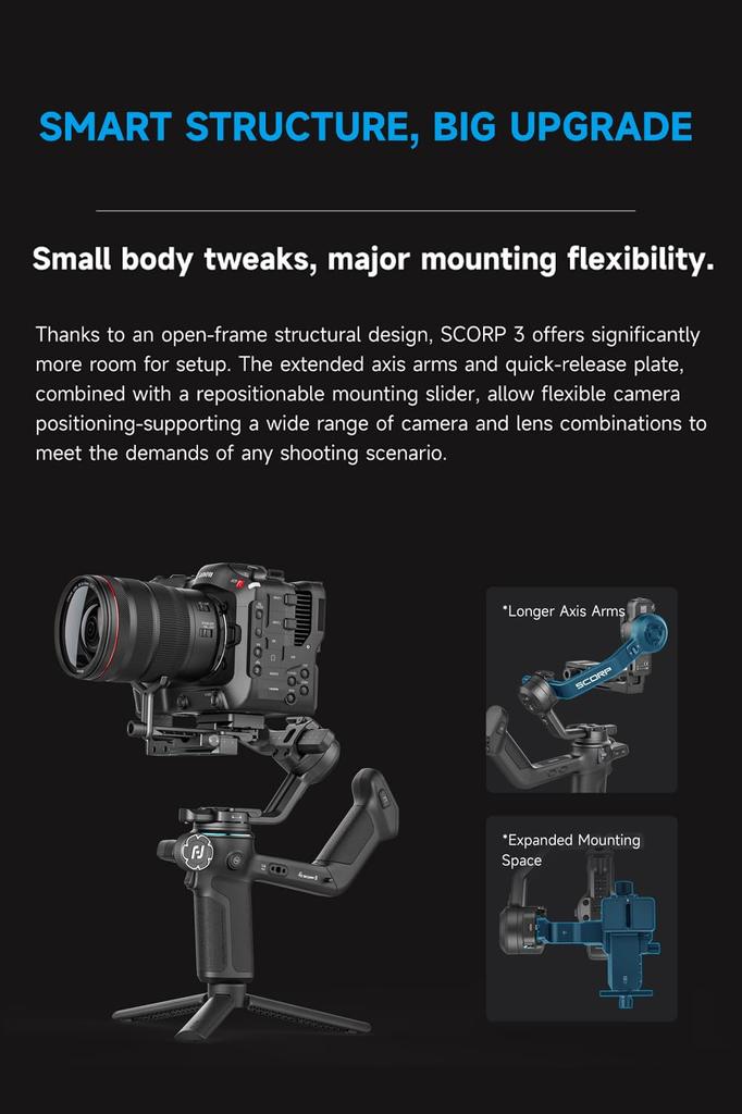 FeiyuTech SCORP 3 Camera Gimbal with AI Detachable Remote Control Max Camera Bluetooth Shutter and Portrait Mode Built-in Tracker, Handle, 3.5kg