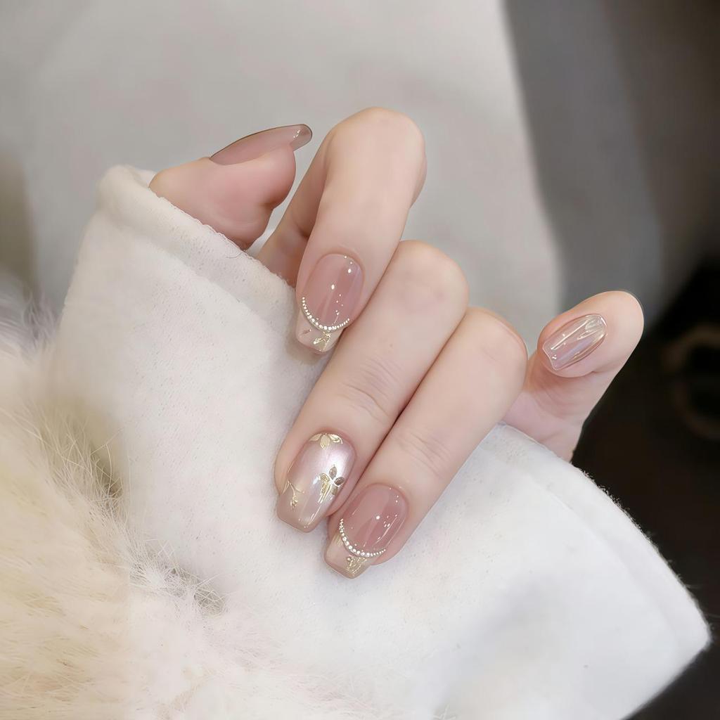 Golden Tide Petal Pearl Handmade Glass Cat's Eye Nails